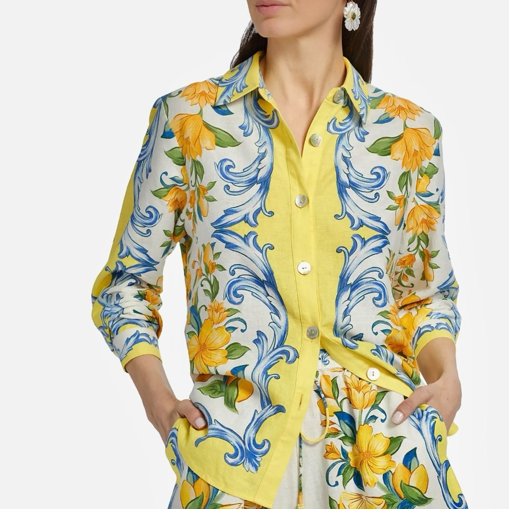 FARM Rio Sicily Scarf Linen Blend Shirt Size Small NWT - Picture 3 of 16
